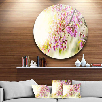Blooming Cherry Flowers - Floral Photography Round Metal Wall Art